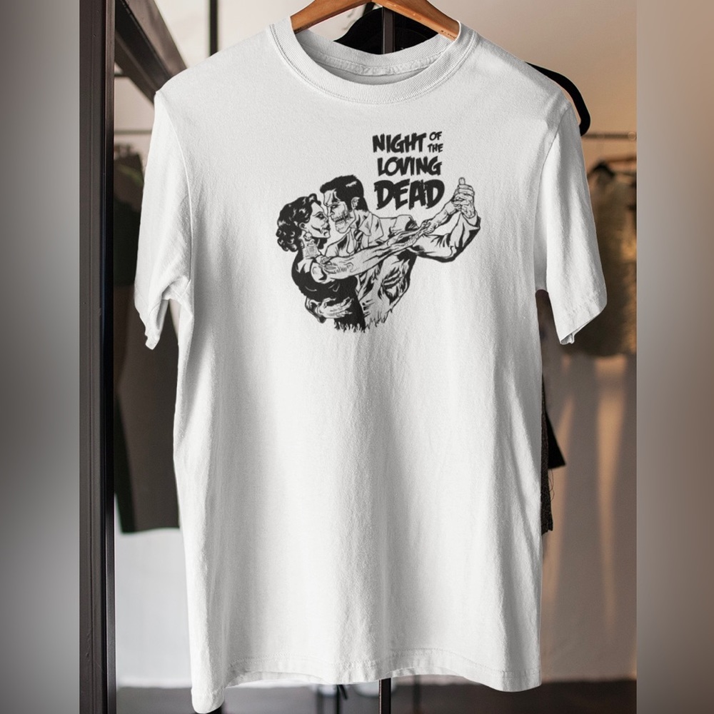 Zombie Lovers Night Of The Loving Dead Halloween Men’s White Tee NWT